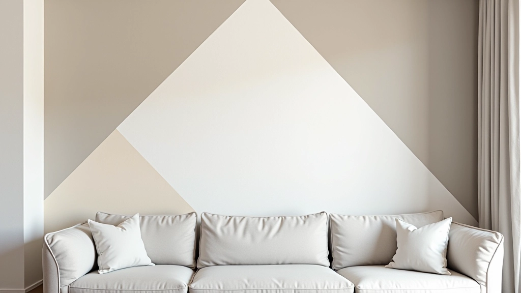 Parede com papel de parede moderno com padrão geométrico minimalista em tons de bege e cinzento em sala de estar