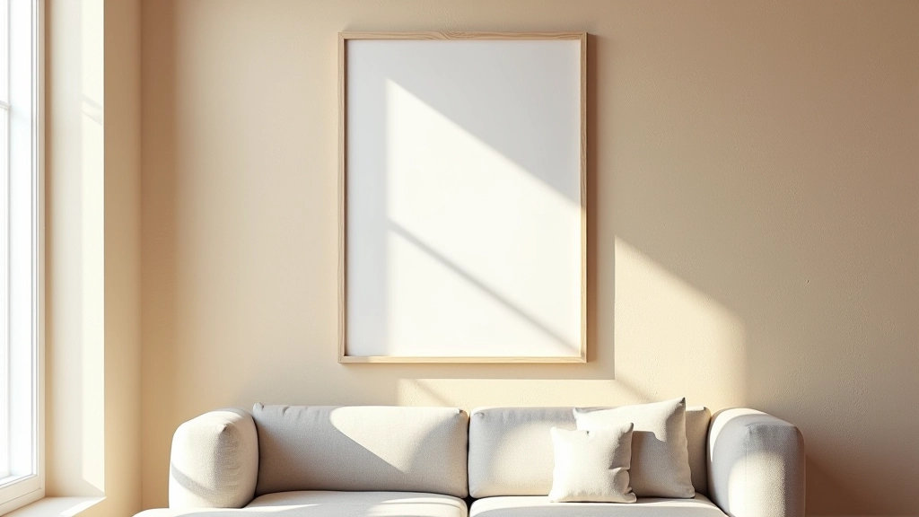 Parede com papel de parede texturizado em tom natural bege com moldura de arte moderna minimalista